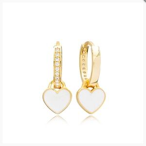 💎🤍✨ Gold Plated Sterling Silver White Enamel Heart Earrings